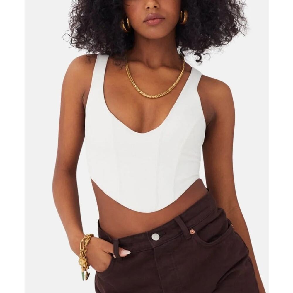 For Love & Lemons White Corset-Style Crop Top
